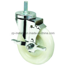 Medium-Duty White PP Thread Caster Wheel with Side Brake